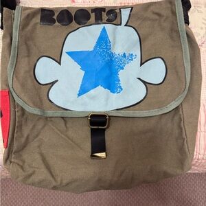 Stylish Khaki Brown Messenger Bag with Dora and Boots-NWOT